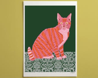 Pink Cat Art Print: Megu Fukuda Illustration, New York Wall Art