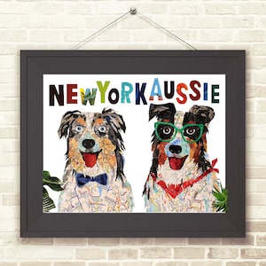 Landkarte Hund New York Australian Shepherd/Aussie dog Kunst/New York Art Print/New York Art/New York Art Karte
