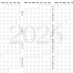 Peut inclure: Calendrier blanc de 2026, affichant trois mois à la fois. Chaque mois est présenté sous forme de grille, avec les jours de la semaine en haut. L'année "2026" est en bas à droite.
