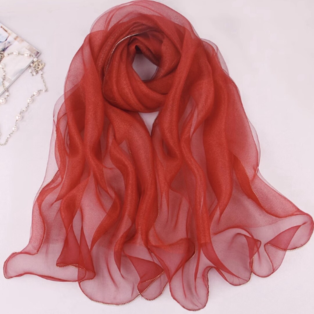 50% Silk Scarves, Red Color Silk Shawl - Etsy