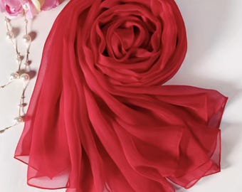 100% Silk scarves, red color smooth and comfortable shawl