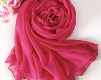 100% Silk scarves, rose red color smooth and comfortable silk shawl