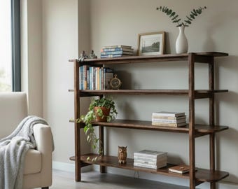 Rustic Solid Wood Bookshelf – Handmade Wooden Shelf Unit  – Custom Size  Furniture – Natural Wood Shelving