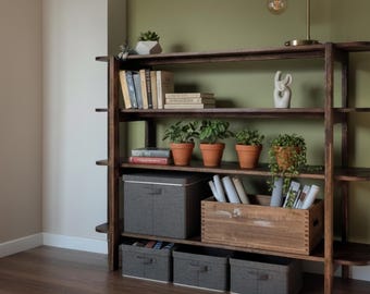 Rustic Solid Wood Bookshelf – Handmade Wooden Shelf Unit  – Custom Size  Furniture – Natural Wood Shelving