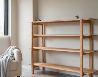 Rustic Solid Wood Bookshelf – Handmade Wooden Shelf Unit  – Custom Size  Furniture – Natural Wood Shelving