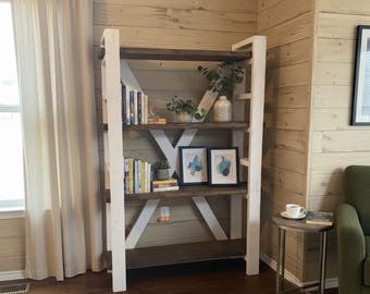 Estantería de madera maciza hecha a mano: unidad de almacenamiento de 4 niveles de madera natural