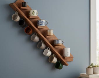 Estante para copas de vino en forma de cruz de madera hecho a mano / Soporte para copas de pared / Decoración rústica para bar