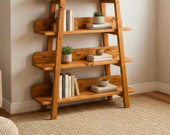 Handgemaakte massief houten boekenplank | Natuurlijke houten plank met afgeronde randen | Houten meubels op aangepast formaat