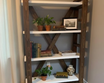 Estantería de madera maciza hecha a mano: unidad de almacenamiento de 4 niveles de madera natural