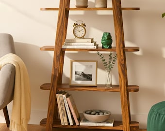 Handmade Solid Wood Bookshelf | Rustic Natural Bookcase - Custom Size Wooden Storage | Minimalist Home Decor