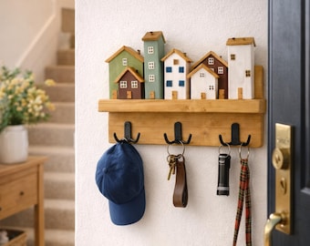 Handmade Solid Wood Key Holder Shelf, Rustic Decorative Houses Entryway Organizer