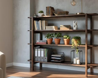 Rustic Solid Wood Bookshelf – Handmade Wooden Shelf Unit  – Custom Size  Furniture – Natural Wood Shelving