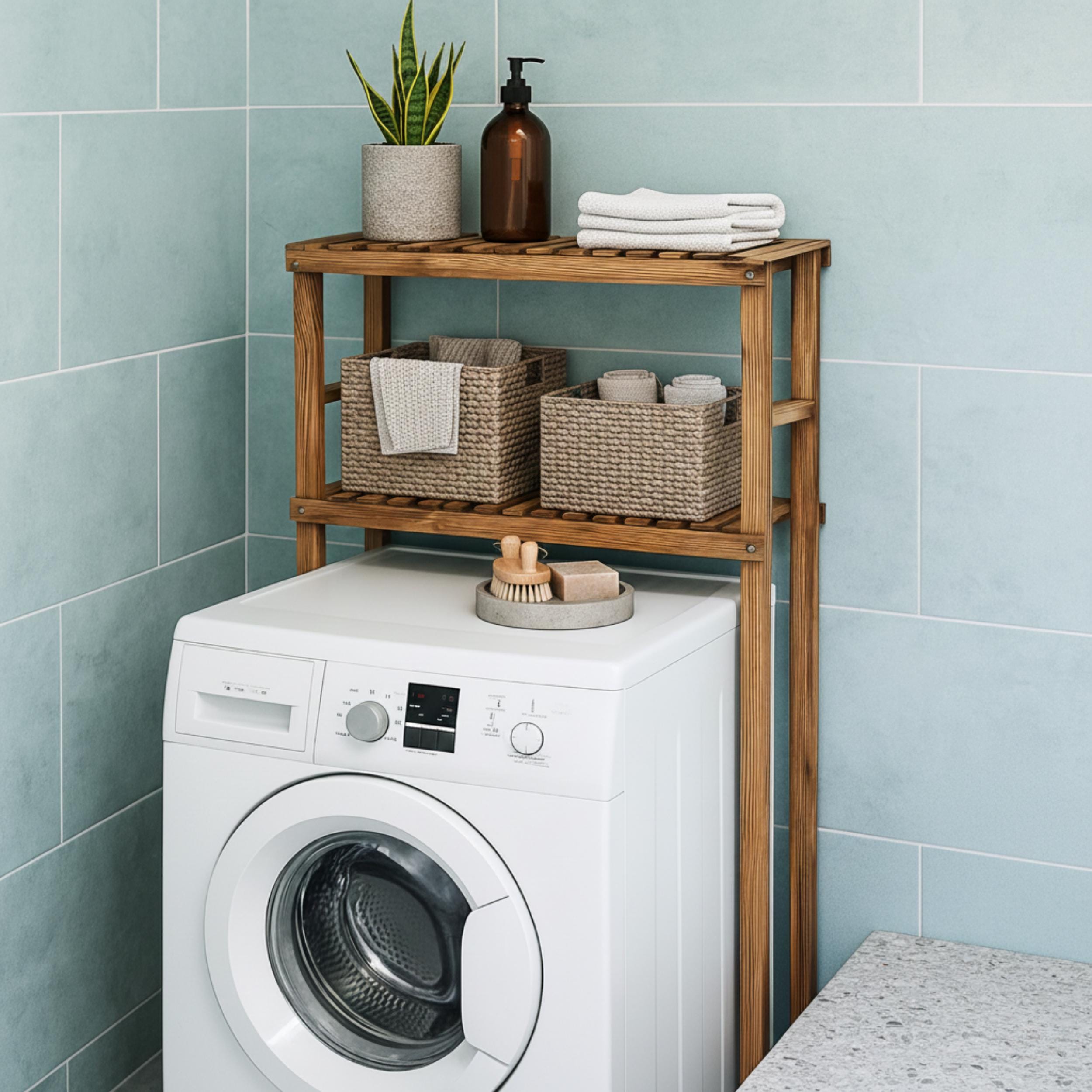 Handcrafted Solid Wood Bathroom Shelf - Over-Washer Organizer