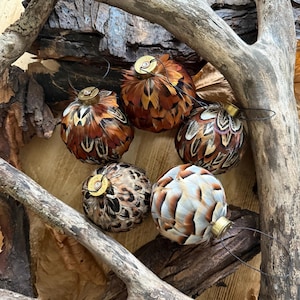 Pheasant or partridge feather baubles