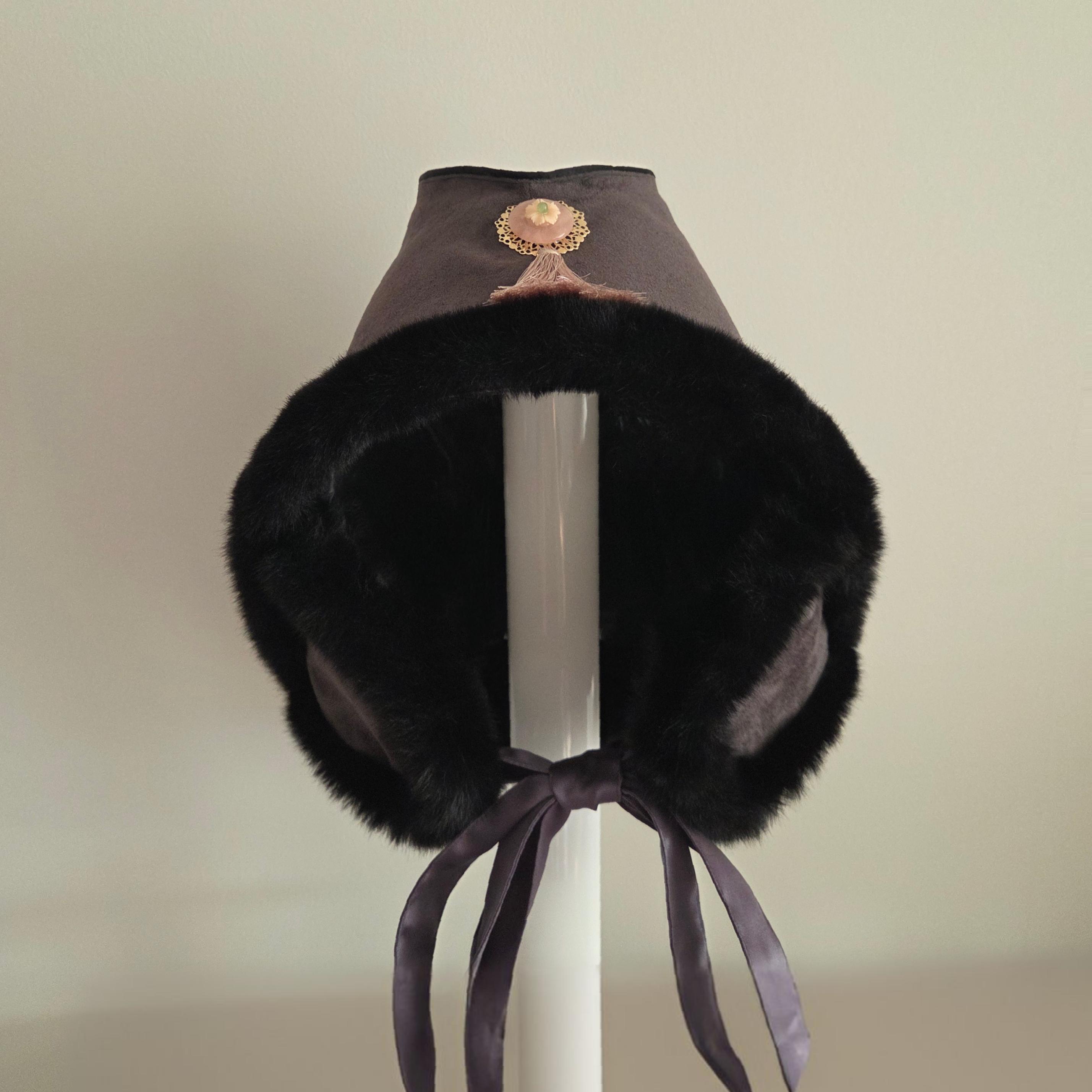 Korean Winter Nambawi Hat, Charcoal Black Suede Ear Flap Hat