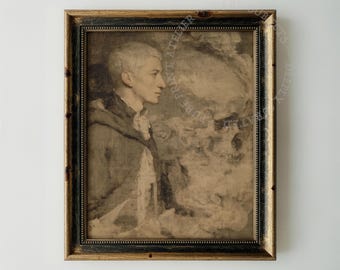 Dark Academia Gothic Portrait Painting, Moody Vintage Art (Digital Download)