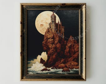 Haunted Castle, maanverlichte gotische kathedraal, donkere fantasiekunst digitale download