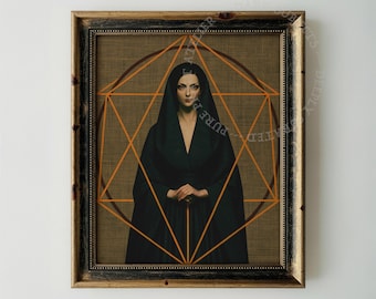 Retrato de mujer gótica oscura, arte mural imprimible de geometría sagrada (descarga digital)