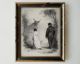 Folk Horror Print, Haunted Woodland Scene with Mystical Creature, Digital Download