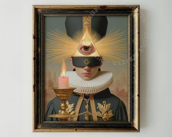 Retrato con los ojos vendados y ojo místico, arte gótico oscuro estilo academia (descarga digital)