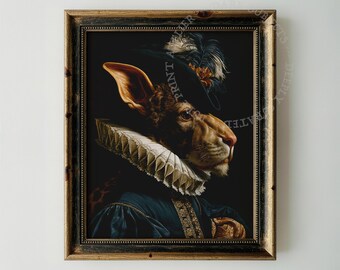Renaissance Print, Regal Chimera Lion Rabbit Portrait in Period Costume, Baroque Animal Art
