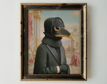 Plague Doctor Surreal Portrait, Dark Academia Printable Art, Digital Download