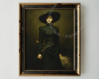 Retrato de bruja de estilo gótico victoriano de la Academia Oscura, descarga digital, arte fantástico y misterioso para decoración de pared.