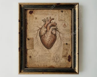 Anatomical Heart Illustration, Vintage Sepia Medical Art Print, Digital Download