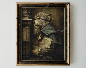 Gothic Literature Werewolf Portrait, Dark Academia Chiaroscuro Art Print