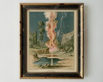 Volcanic Eruption Scientific Illustration, Dark Academia Printable Wall Art