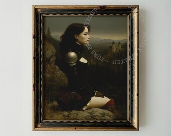 Retrato de una guerrera melancólica, arte romántico fantástico, decoración gótica vintage (descarga digital)