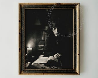 Moody Woman Portrait, Vintage Reading Art, Chiaroscuro Shadow Study Digital Download