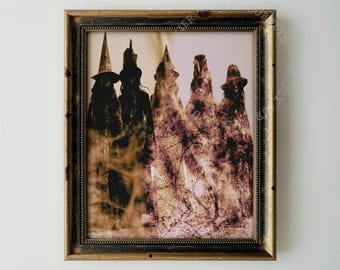 Witch Aesthetic Coven Silhouettes, Dark Gothic Paranormal Wall Art Digital Download