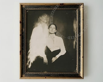 Fotografía de fantasmas Mujer victoriana Retrato de espíritu Arte vintage embrujado Decoración espeluznante Retro Moody