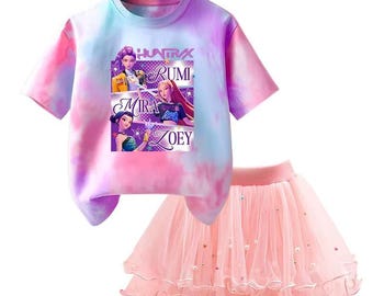 Custom Trending K-Pop Hunters Zoey Mira Rumi Kids T Shirt Summer Girl Outfit T-shirt +Tutu Skirt Princess Clothes Suit Party Clothing Se