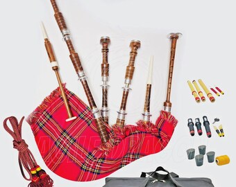 Cornemuse Écossaise Highlands Authentique En Palissandre - Monture Argentée, Accessoires Complets & Housse Tartan