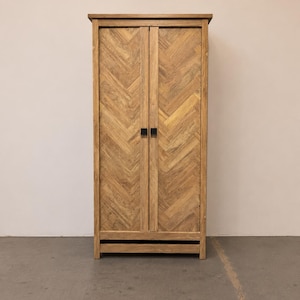 Modern Chevron-Patterned Wood Armoire / Cabinet. MCM Vibes. Delivery Priced Separately.