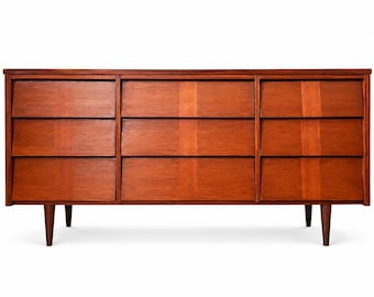 Mid Century Modern 9 Drawer Lowboy Dresser. Vintage MCM. Delivery Priced Separately.