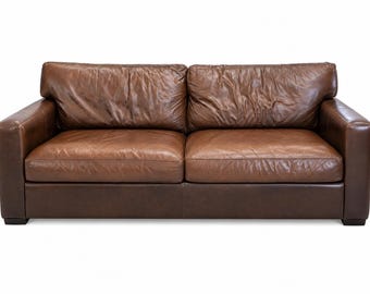 Brown Crate & Barrel 86” Leather Sofa / Couch. Delivery Priced Separately.
