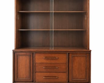 Bassett Mid-Century Modern Walnut China Cabinet / Display Hutch. Vintage MCM. Delivery Priced Separately.