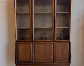 Vintage Mid-Century Modern Hutch | Walnut & Glass China Cabinet | Delivery Priced Separately.
