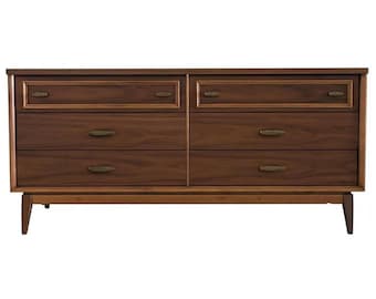 Walnut Mid-Century Modern Lowboy Dresser. Delivery Priced Separately!!!