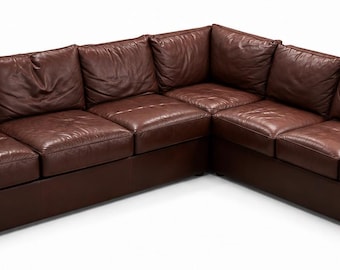 Ethan Allen Brown Leather Sectional Sofa Couch. Delivery Priced Separately.
