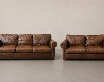 Restoration Hardware Brown Leather Sofa & Loveseat Set. Delivery Priced Separately.
