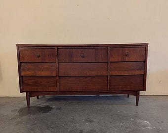 Mid Century Modern Nine Drawer Lowboy Dresser / Credenza. Vintage MCM. Delivery Priced Separately.