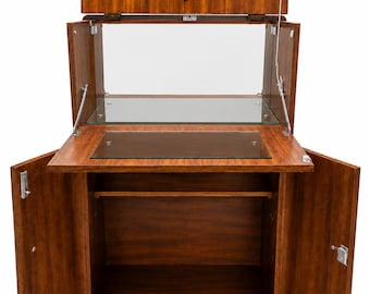 Mid-Century Modern English Cocktail Cabinet / Lighted Folding Dry Bar. Vintage MCM. Delivery Priced Separately.