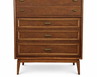 Walnut Mid-Century Modern Tallboy Dresser. Delivery Priced Separately!!!
