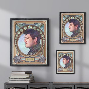 The Mandalorian No Helmet - Din Djarin - Pedro Pascal unmasked Protector - Star Wars Illustration Portrait Print or Poster Print