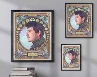 Retrato de El Mandaloriano (sin casco) - Din Djarin - Pedro Pascal Arte desenmascarado - Impresión de ilustración de Star Wars
