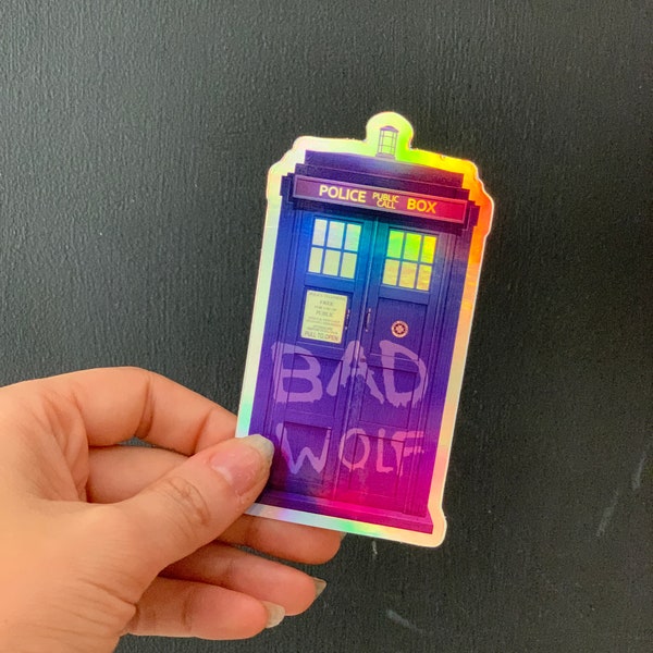Holographic Rainbow Bad Wolf T.A.R.D.I.S from Doctor Who 2.5x4.5 Vinyl Laptop or Water Bottle Sticker